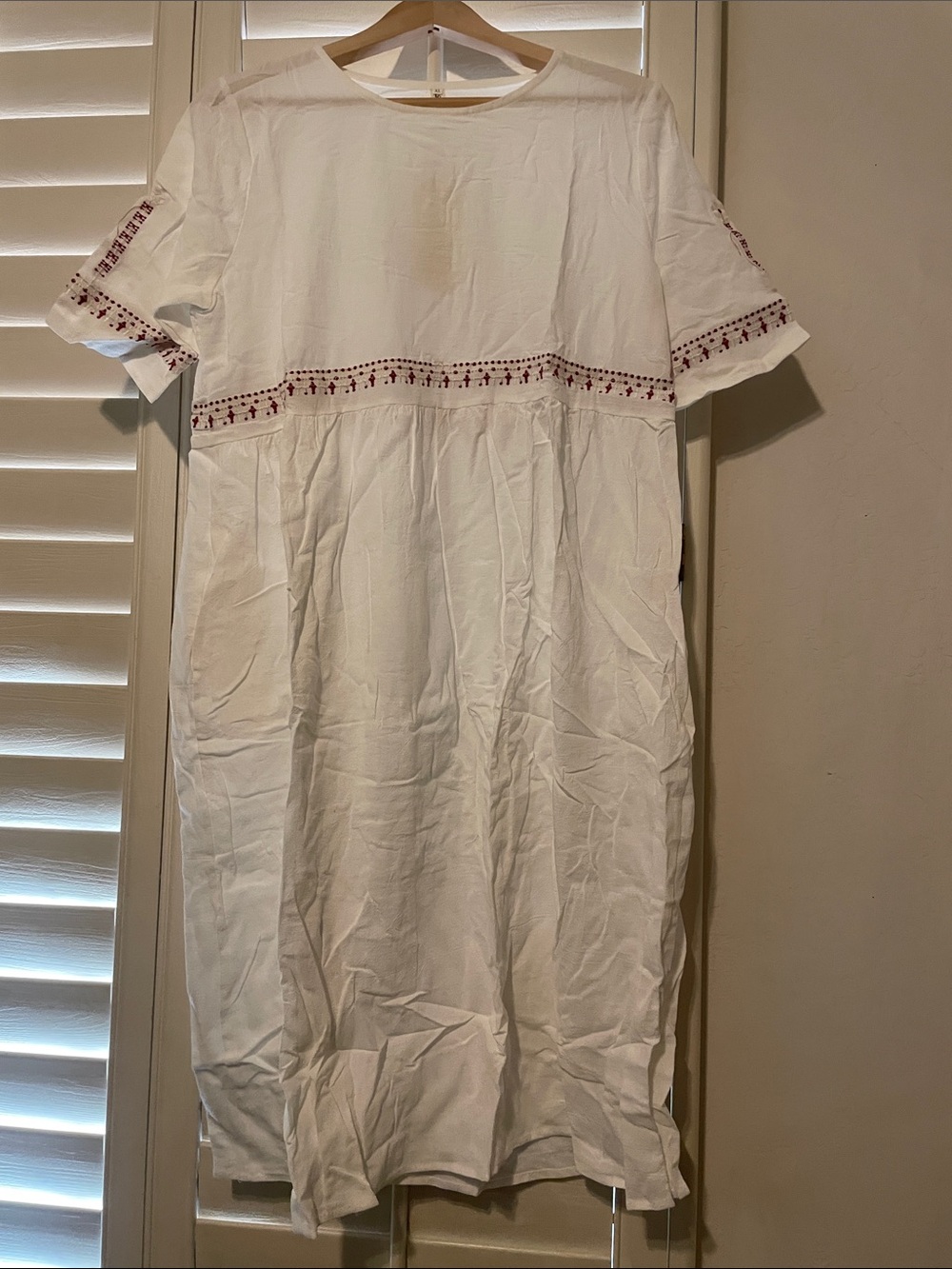 White Kids Casual Dress with Red Embroidered Trim